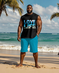 Men's Plus Size Hawaii LOVE LIFE Alphabet Print Tank Shorts Suit