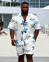 Men's Plus Size Hawaiian Happy Vacation Short Sleeve Shirt Shorts Suit