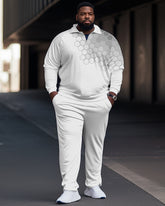 Men's Large Size Geometric Style Zip Up Polo Shirt and Trousers Set