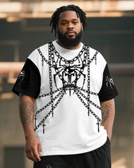 Big & Tall Men's Punk Chain Cross Spider Print T-Shirt Pants Suit