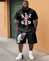 Men's Plus Size All God Angel Dove Two-piece Set