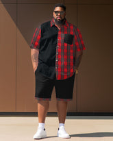 Big Men's Plaid Button Down Short Sleeve Shirt and Shorts Set