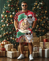 Men's Plus Size Santa Claus Merry Christmas T-Shirt Shorts 2-Piece Set