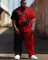 Men's Large Size Hip Hop Tai Chi Yin Yang Street Color Matching Retro Casual Two Piece Set