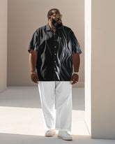 Men's Plus Size Business Simple Abstract Geometric Print Short Sleeve Shirt Suit