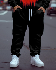 Men's Plus-size Skull On Fire Print Sweater Two-piece Set