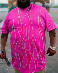 Men's Plus Size Casual Pink Art Flame T-Shirt