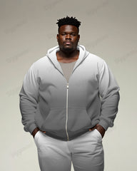 Simple Gradient Gray Cardigan Hoodie Plus Size Men's Suit