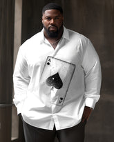 Hourglass Poker Pattern Long Sleeve Lapel Shirt Men's Plus Size