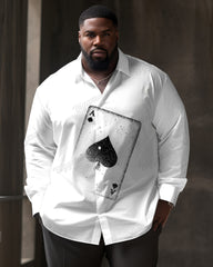 Hourglass Poker Pattern Long Sleeve Lapel Shirt Men's Plus Size