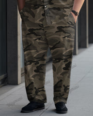 Camouflage Print Short Sleeve Shirt Trousers Suit Men's Plus Size