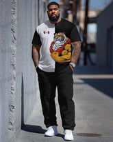 Men's Plus Size Funny Tiger Muscle Killer Print T-Shirt Pants Set