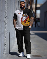 Men's Plus Size Funny Tiger Muscle Killer Print T-Shirt Pants Set