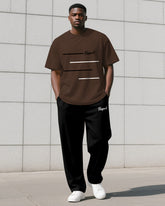 Men's Plus Size Simple Line Color Matching Respect Letter Printed T-shirt Trousers Suit