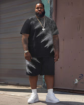 Men's Plus Size Casual Simple Old Color-block Print T-shirt Shorts Suit