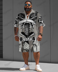 Men's Plus Size Terminator Funny Print Short Sleeve Shirt Shorts Suit