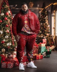 Men's Large Size Red Christmas Tree Hoodie Two Piece Set