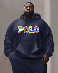 Mens Street Fashion Striped Alphabet Print Plus Size Hoodie Suit