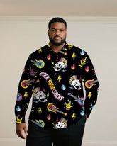 Big & Tall Men "Halloween Black Cartoon Skull Holiday Carnival Long Sleeve Shirt