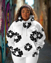 Women's Plus Classic Cotton Print Long-sleeved Hoodie