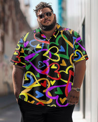 Simple Colorful Love Pattern Large Size Men's Short Sleeve Shirt