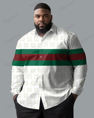 High-end Jacquard Color Block Long Sleeve Shirt Men's Big & Tall
