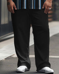Men's Plus Size Simple Contrast Stripe Print Short Sleeve Shirt Suit