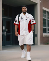 Big & Tall Men's Daily Leisure. Original Design Academy Style Splicing. Printed Short Sleeve Shirt Shorts Suit