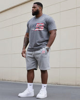 Big & Tall Men's Original Patriotic Flame Print Independence Day Crewneck T-Shirt Shorts Suit