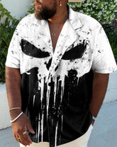 Men's Skull Color Block Plus Size Shirt