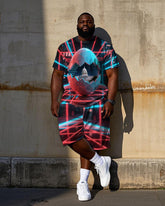 Big Men's Sci-fi White House with Egg Cracked Printed Casual Short Sleeve T-Shirt Shorts Set