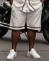 Big Man's Street Biker Print Lair Line White Short Sleeve Shirt Shorts Suit