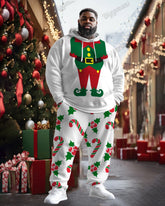 Men's Funny Christmas Elf Suit Print Big Size Hoodie Set