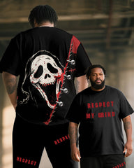 Big & Tall Men's RESPECT MY GRIND Skull Graffiti Print T-Shirt Trousers Suit