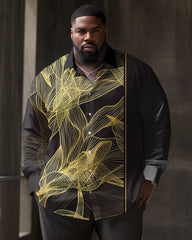 Men's Large Size Simple Pattern Lapel Casual Long Sleeve Shirt