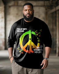 Big & Tall Men's Peace Logo Music Letter Print Long Sleeve T-Shirt