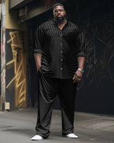 Big Men's Casual Business Line Long Sleeve Shirt Trousers Set