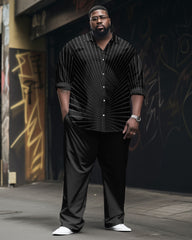 Big Men's Casual Business Line Long Sleeve Shirt Trousers Set