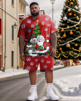 Big Guys Santa Snowflake Elk Short Sleeve Shorts Set