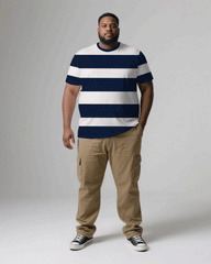 Big & Tall Men's Royal Blue Thick Stripes Fashion Men's And Women's Crewneck Short Sleeve T-Shirts & Covers Pants Pants Couple's Suit