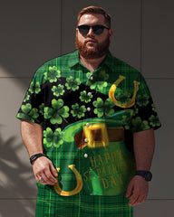 Men's Plus Size St. Patrick Graffiti Print Shirt Shorts Suit