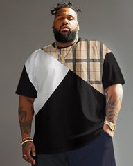 Men's Plus Size Colorblock Check Crewneck Short Sleeve T-Shirt