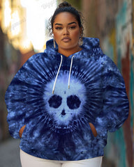 Women's Plus Skull Pattern Tie Dye Print Long-sleeved Hoodie