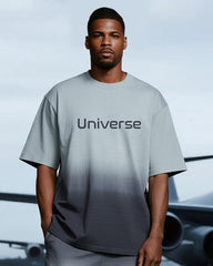 Big & Tall Men's Gradient Gray Universe Letter Print T-shirt Trousers Suit