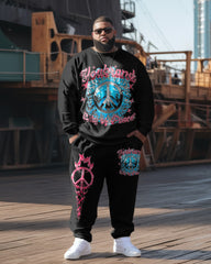 Men's Plus Size Peace Art Alphabet Sweatshirt Two-Piece Set