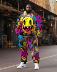 Men's Smiley Face Graffiti Splash Ink Long Sleeve Hoodie Set