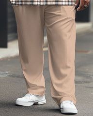 Men's Plus Size Simple Check Print Short-sleeved Shirt Suit