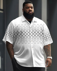 Men's Plus Size Simple Diamond Print Short Sleeve Shirt Suit