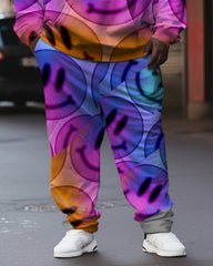 Men's Plus Size Gradient Smiley Face Hoodie Set of Two