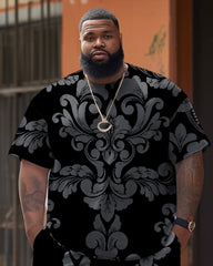 Men's Plus Size Dark Pattern Print T-shirt Shorts Set